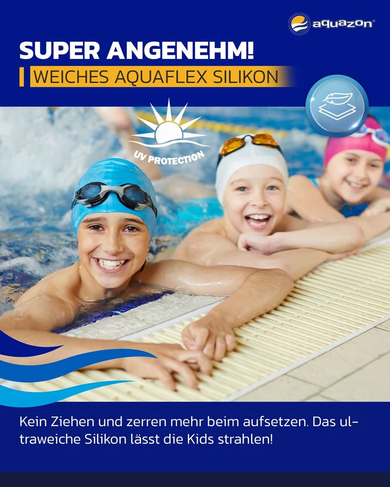 AQUAZON Premium Badekappe für Kinder, Jungen und Mädchen