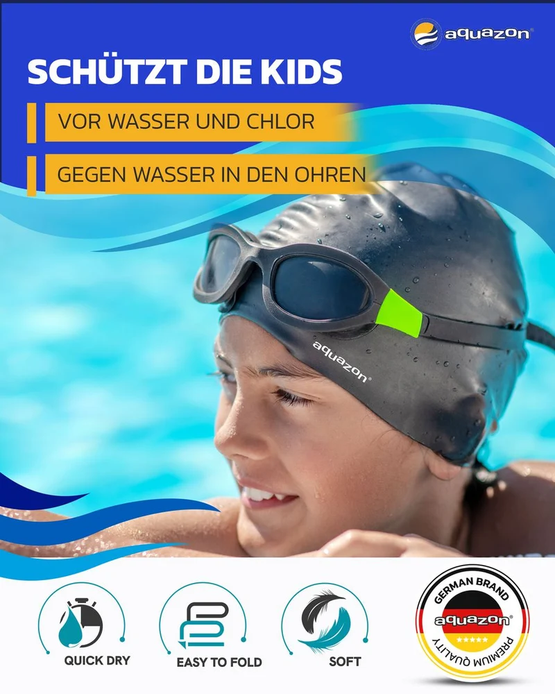 AQUAZON Premium Badekappe für Kinder, Jungen und Mädchen