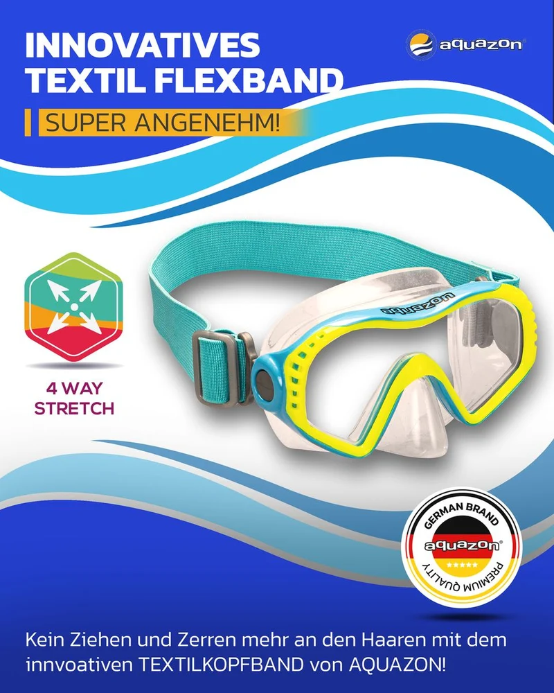 STARFISH Kinder Schnorchelbrille 7-12 Jahre mit Textil Kopfband
