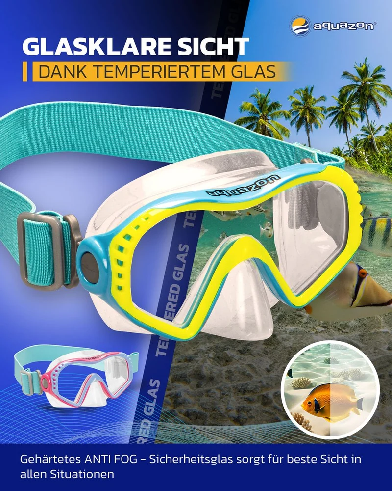 STARFISH Kinder Schnorchelbrille 7-12 Jahre mit Textil Kopfband