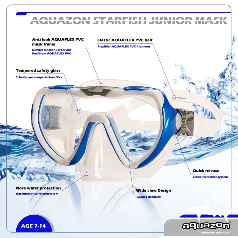 STARFISH Kinder Schnorchelbrille 7-12 Jahre mit Textil Kopfband
