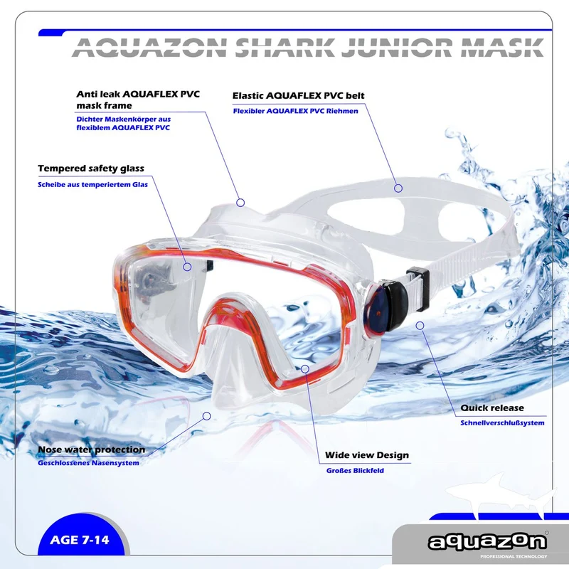 SHARK, Schnorchelbrille für Kinder 7-12 Jahre