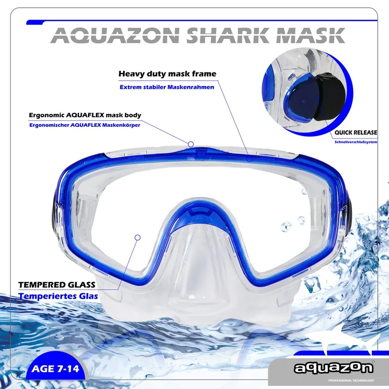 SHARK, Schnorchelbrille für Kinder 7-12 Jahre