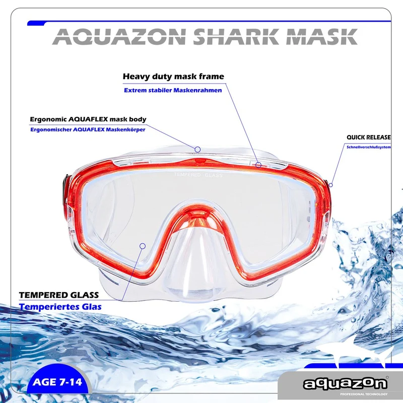 SHARK, Schnorchelbrille für Kinder 7-12 Jahre