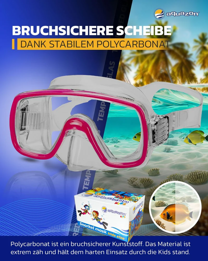 FUN Schnorchelbrille für Kinder 3-7 Jahre, tolle Passform, sehr robust