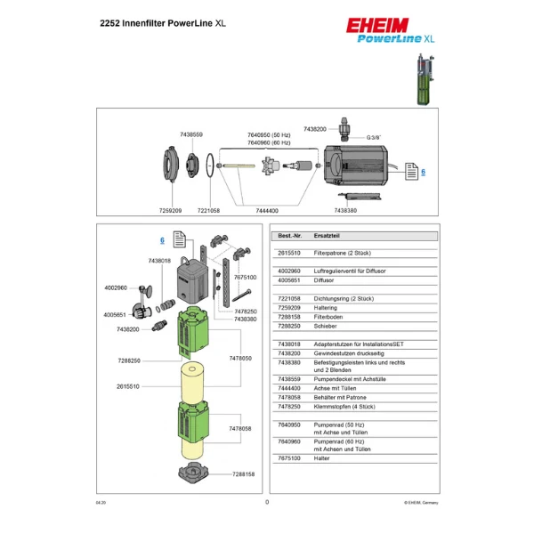 2252160 Eheim PowerLine XL Leistungsstarker Innenfilter für Aquarien bis 200l