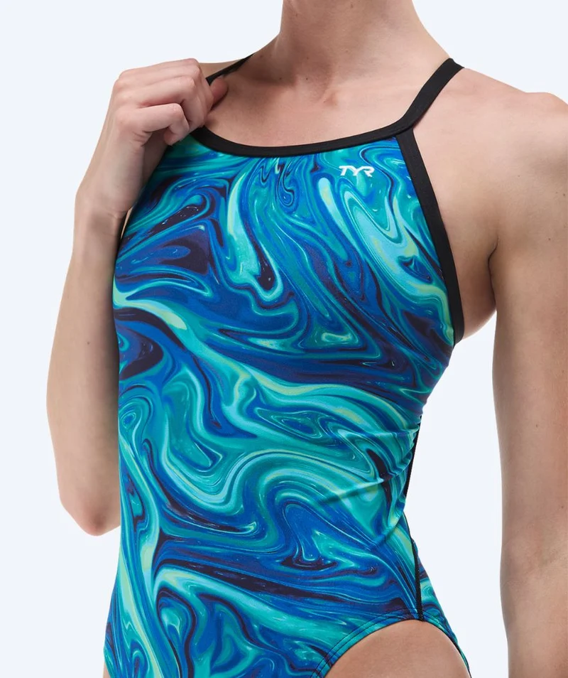 TYR Badeanzug für Damen - Durafast Elite Diamondfit Olea - Hellblau/Schwarz