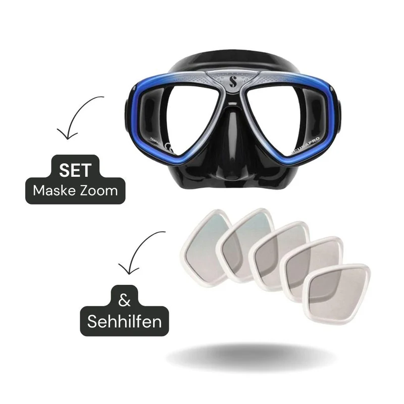 Scubapro Zoom Evo Tauchermaske blau-schwarz mit Sehhilfe POSITIV - fertig montiert