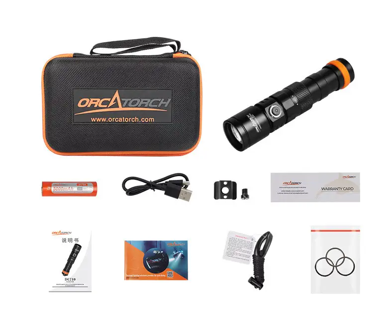 OrcaTorch DC710 Tauchlampe Set mit USB-C Direktladung, 1 Akku, max. 3000 Lumen