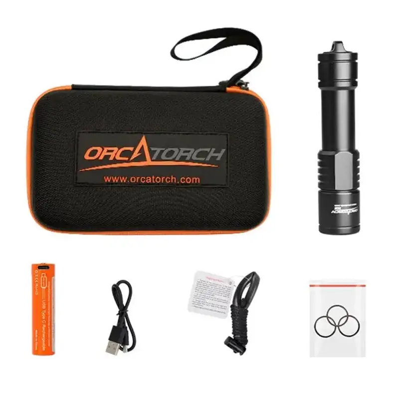 OrcaTorch D520 Tauchlampe Set mit Drehschalter, 2 Akkus, max. 1000 Lumen