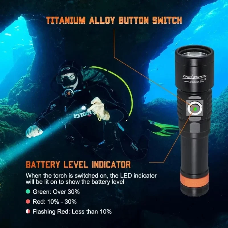Orca Torch - D710 - Kompakte Tauchlampe - max. 3000 Lumen Schwarz