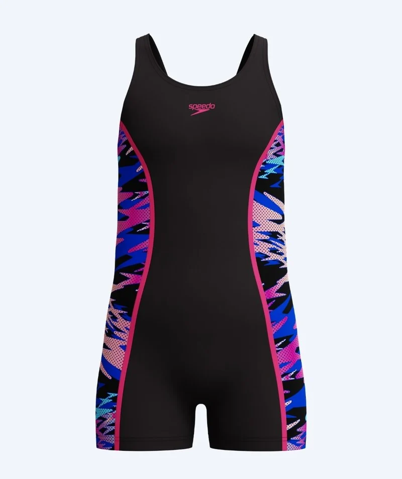 Speedo Badeanzug mit Bein für Mädchen - Hyperboom Splice Muscleback - Schwarz/Rosa/Mehrfarbig