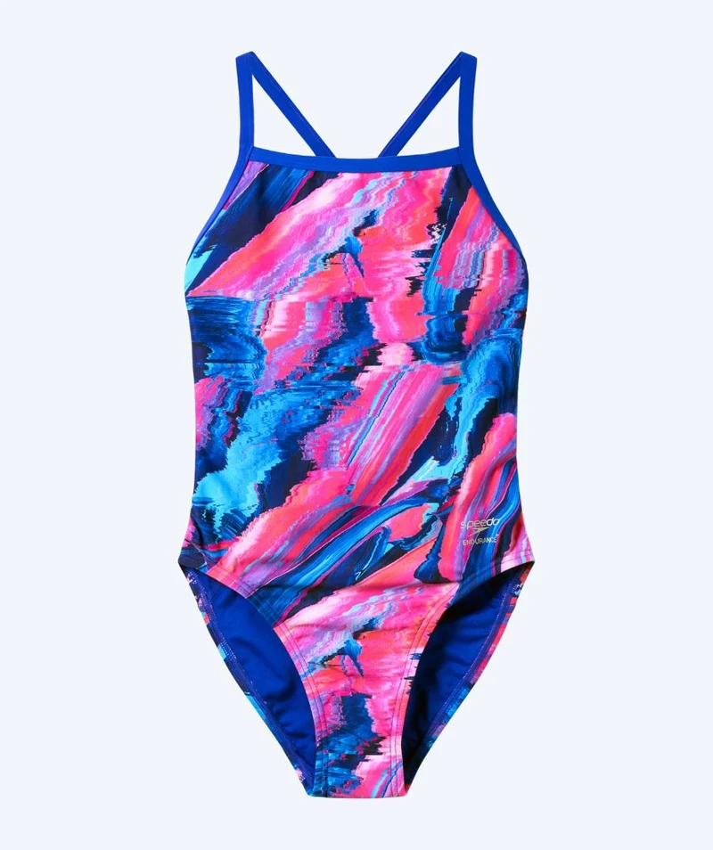Speedo Badeanzug für Damen - Printed Turnback - Blau/Rosa