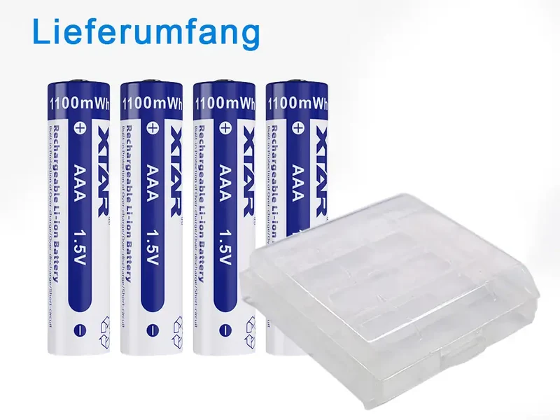 4x Xtar AAA 1,5V 1200mWh (ca 700mAh) Li-Ion Akku mit Aufbewahrungsbox