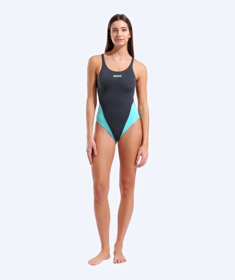 Arena Badeanzug für Damen - Team Swim Tech Solid - Dunkelgrau/Türkis