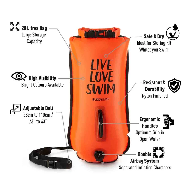 Buddyswim Open Water Schwimmboje 28l - mit wasserdichter DryBag Tasche