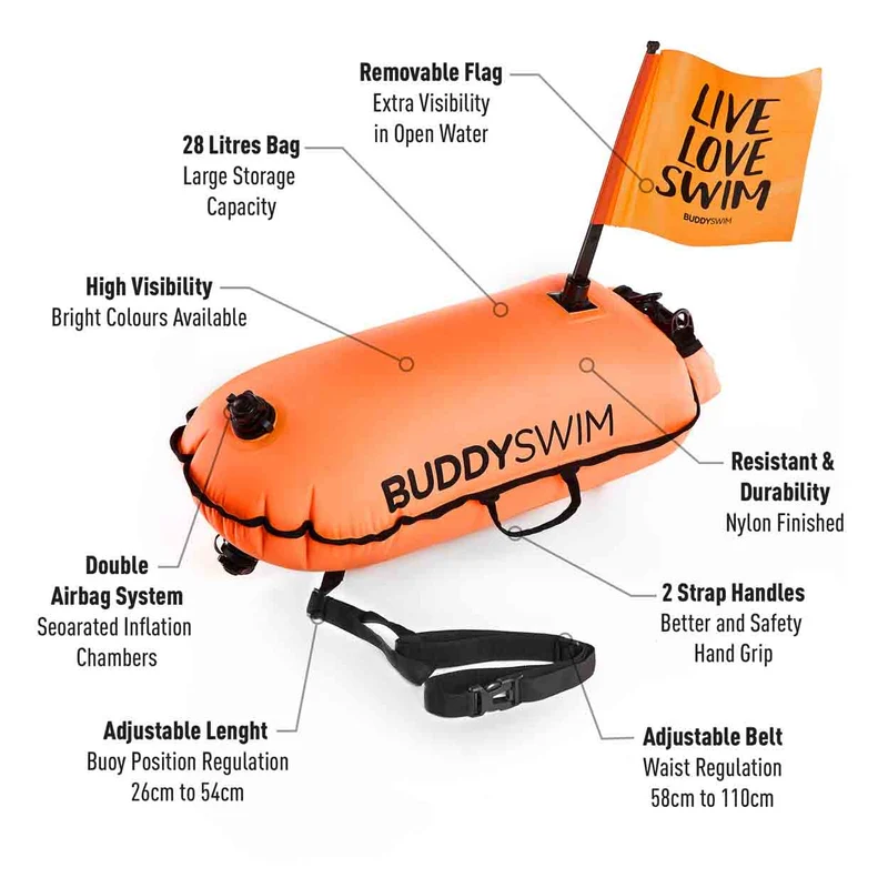Buddyswim Open Water Schwimmboje mit Signalflagge