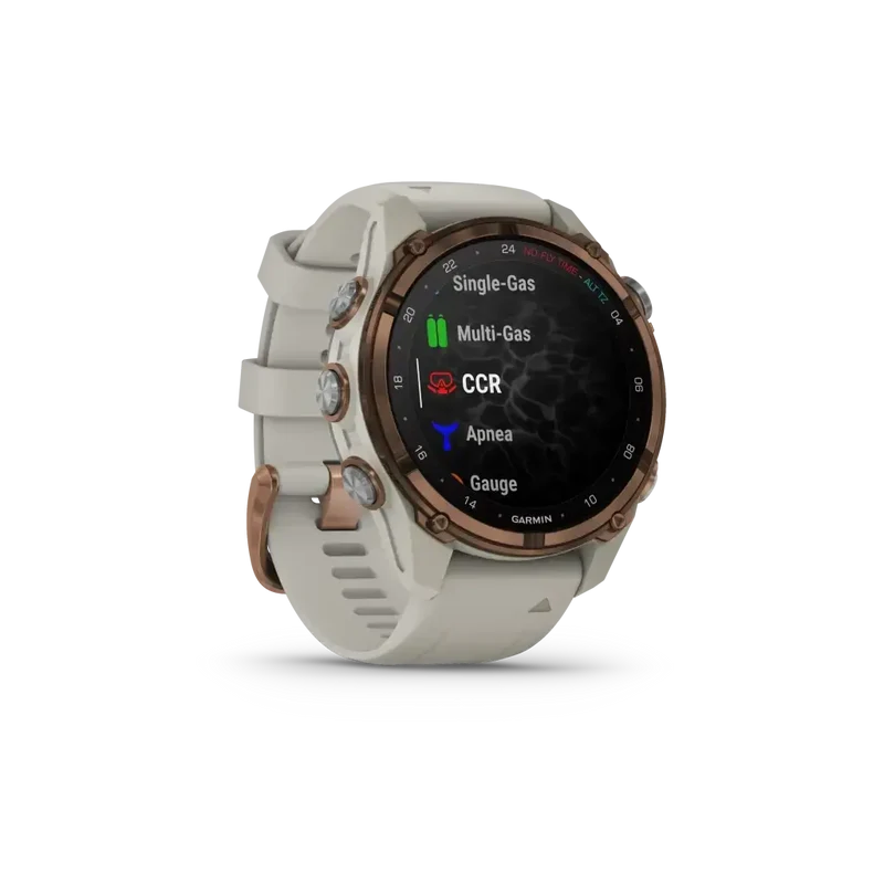 Garmin Descent™ Mk3i – 43 mm Goldfarbenes PVD-Titan mit French Grey Silikonarmband - Tauchcomputer