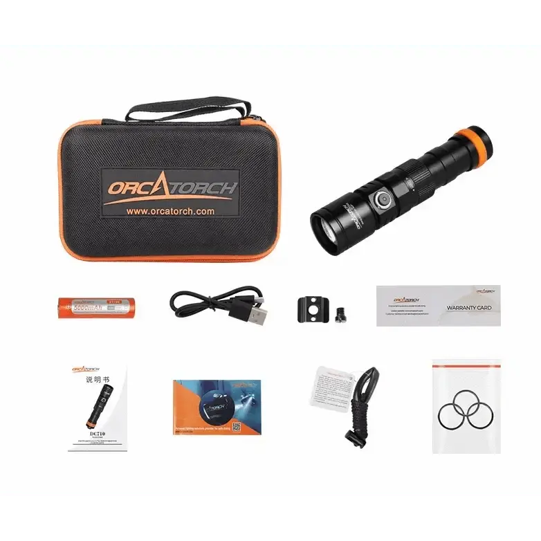 OrcaTorch - DC710 Tauchlampe Set mit USB-C-Direktladung, 2 Akkus, max. 3000 Lumen