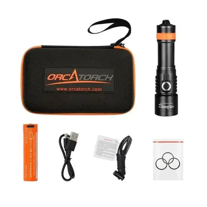 OrcaTorch - D530 Spot Tauchlampe Set, 2 Akkus, 1300 Lumen, 8 Grad