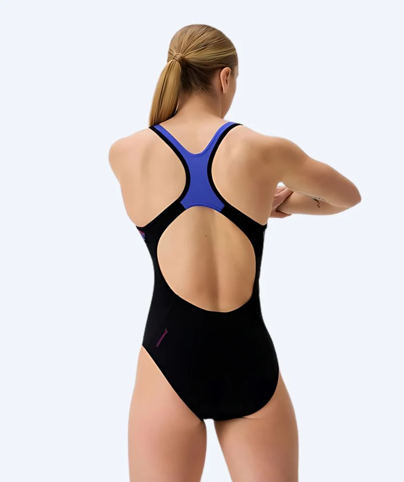 Speedo Badeanzug für Damen - Placement Laneback - Schwarz/Lila
