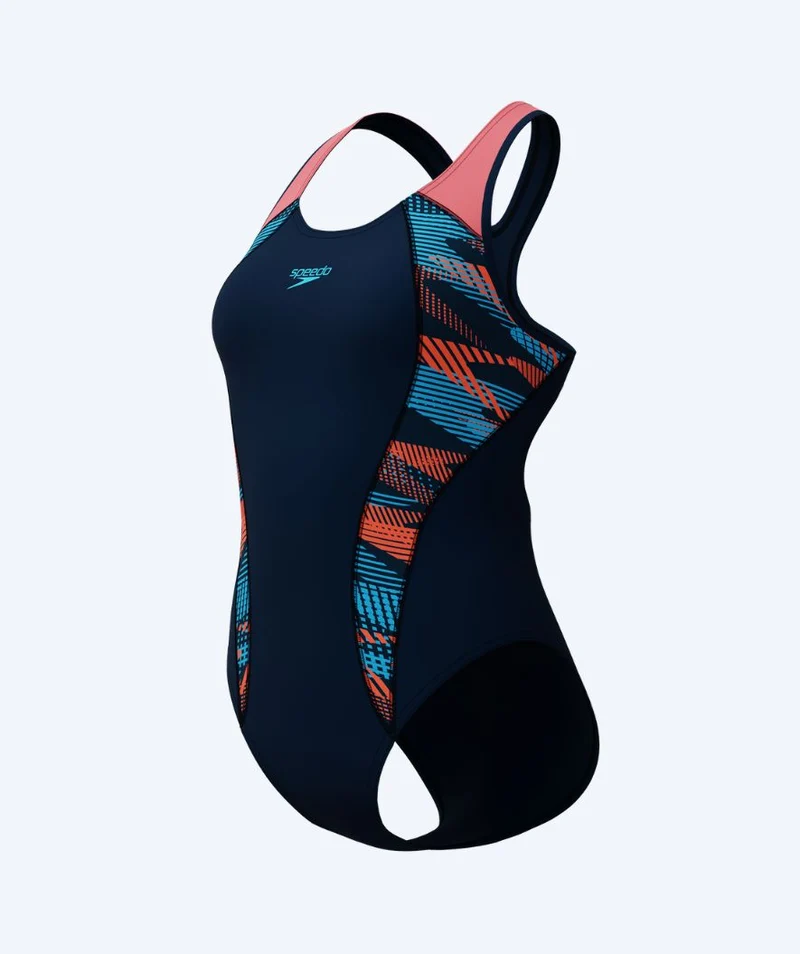 Speedo Badeanzug für Damen - Placement Laneback - Dunkelblau/Hellrosa