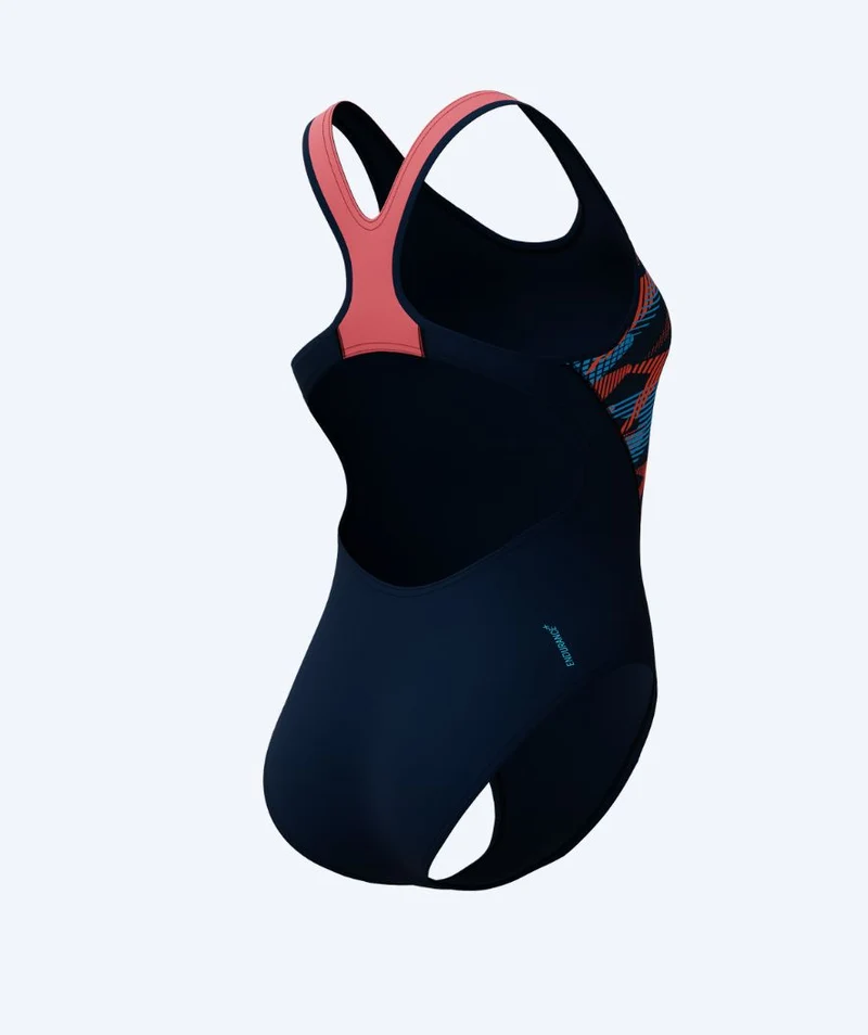 Speedo Badeanzug für Damen - Placement Laneback - Dunkelblau/Hellrosa