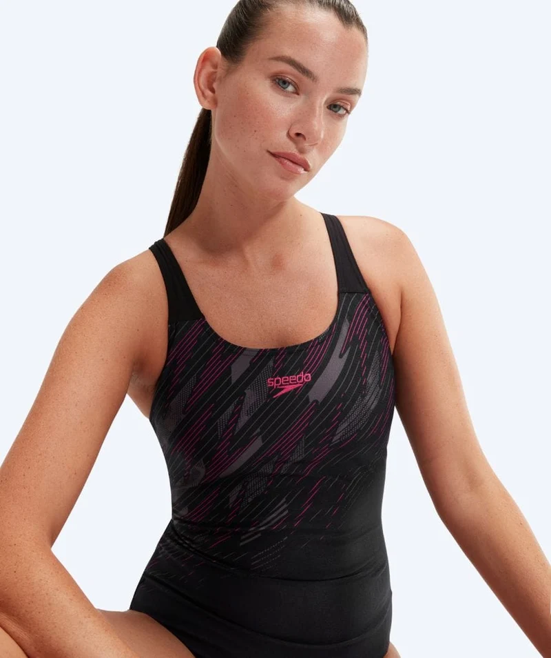 Speedo Badeanzug für Damen - Placement Muscleback - Schwarz/Hellrosa