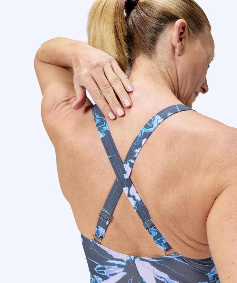 Speedo Badeanzug für Damen - Shaping Printed V-Neck - Grau/Hellblau
