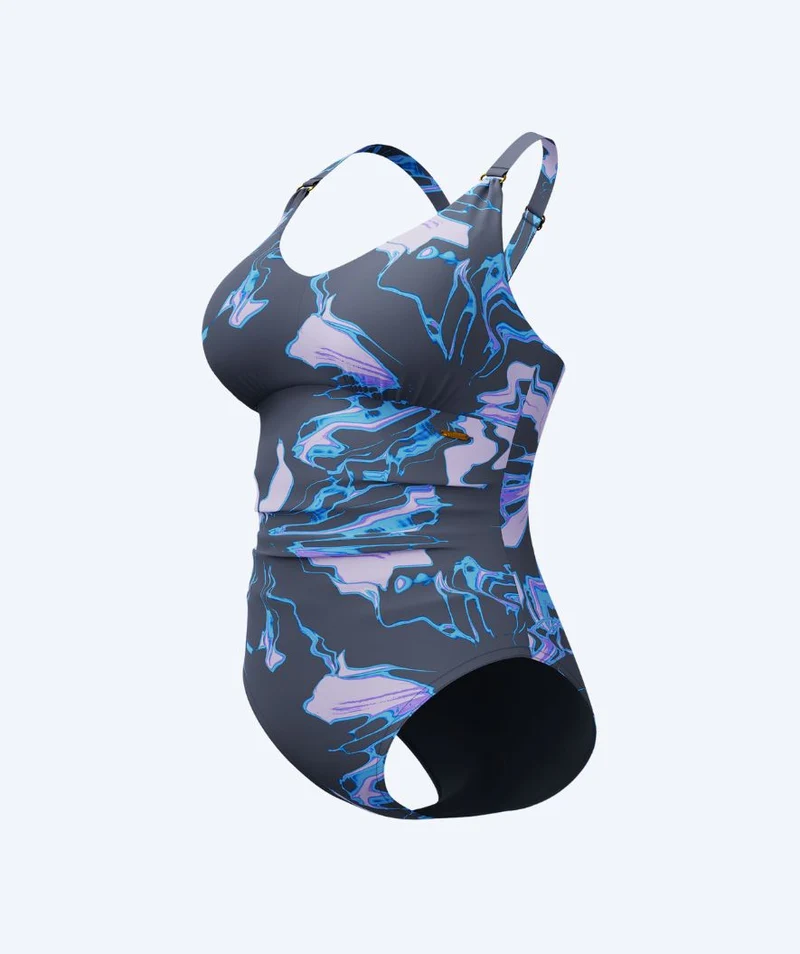 Speedo Badeanzug für Damen - Shaping Printed V-Neck - Grau/Hellblau