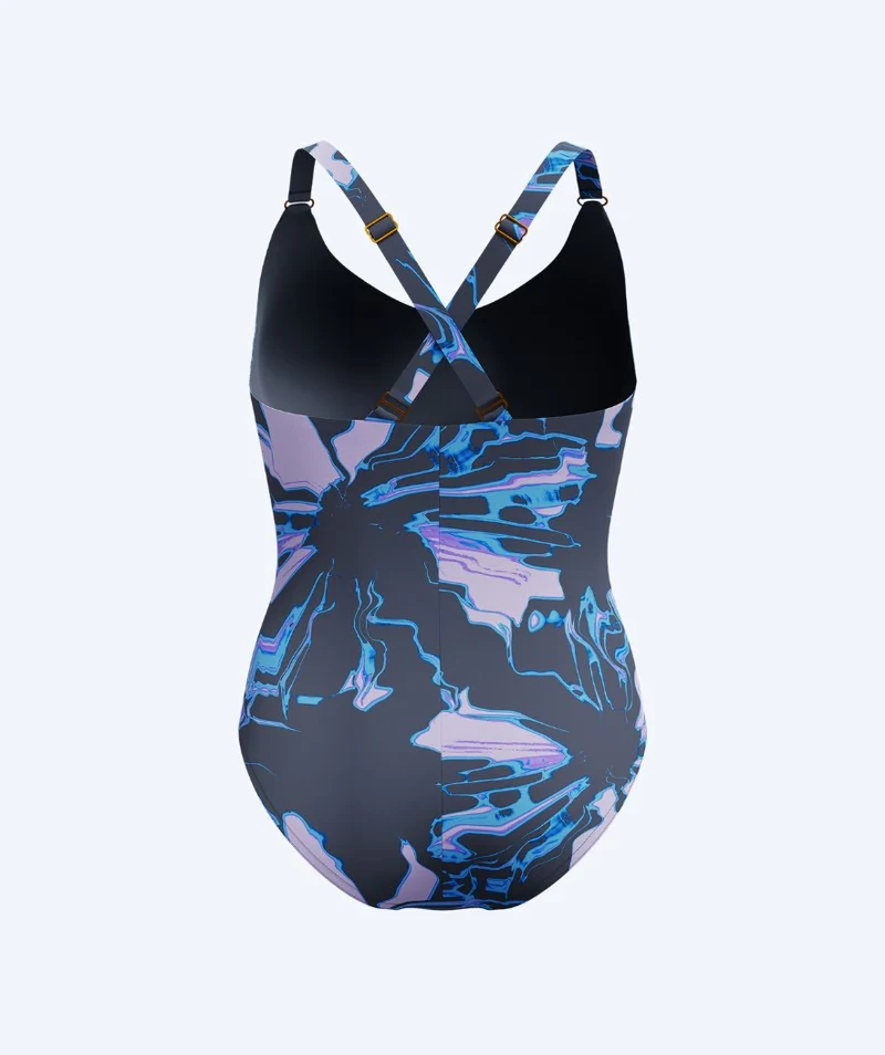 Speedo Badeanzug für Damen - Shaping Printed V-Neck - Grau/Hellblau
