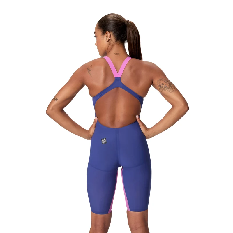 Speedo Fastskin LZR Pure Valor 2.0 Openback Womens Kneeskin - Noble Navy/Jelly/Hyper Yellow