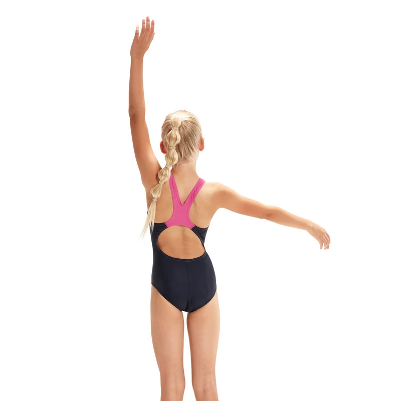 Speedo Digital Placement Splashback Girls Swimsuit - Navy/Blue