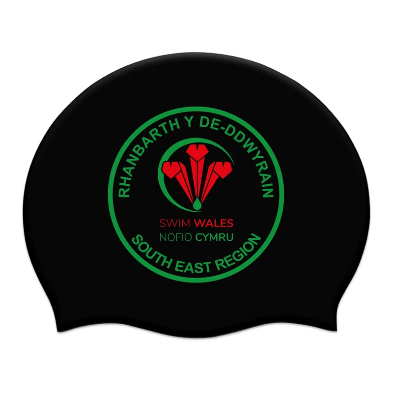 Swim Wales South East Region Silicone Suede Swimming Cap - Black