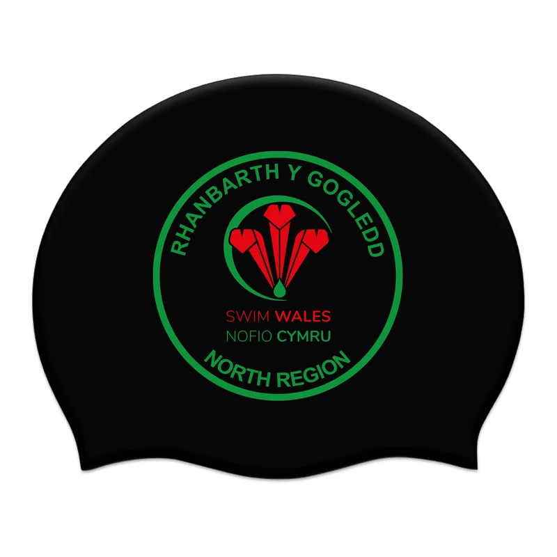 Swim Wales North Region Silicone Suede Swimming Cap - Black