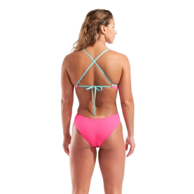 Arena Womens Tie Back Solid - Shocking Pink/Water