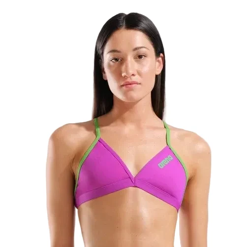 Arena Team Swim Top Solid Tie Back - Very Fuchsia/Team Green