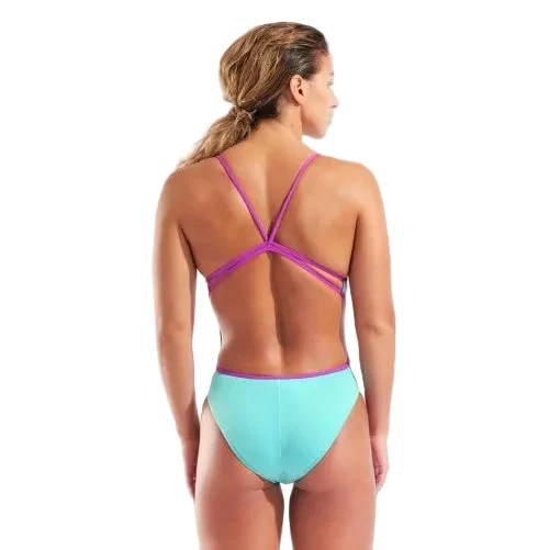 Arena Women's Team Swimsuit Lace Back Solid - Water/Very Fuchsia