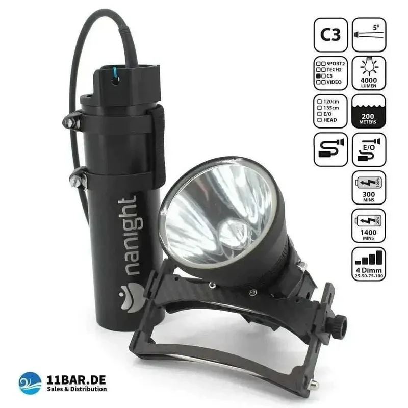 nanight C3 Sidemount 135cm Kabel Tauchlampe Tanklampe