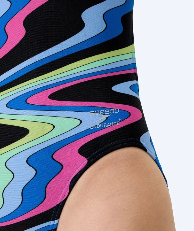 Speedo Badeanzug für Damen - Printed Leaderback - Schwarz/Blau
