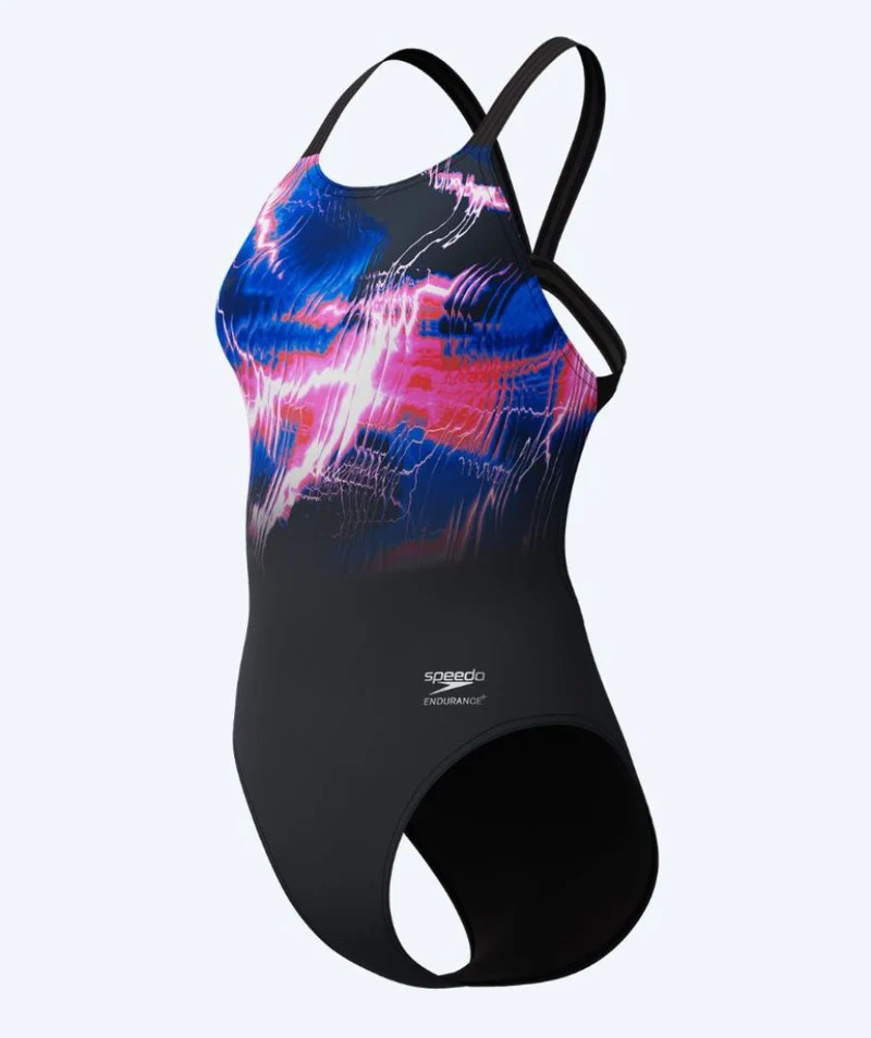 Speedo Badeanzug für Damen - Printed Leaderback - Schwarz/Rosa