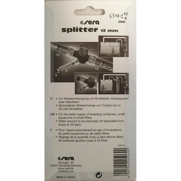 Sera Zwischenstück (Splitter) 12mm mit Abzweig 4mm Schlauchverbinder