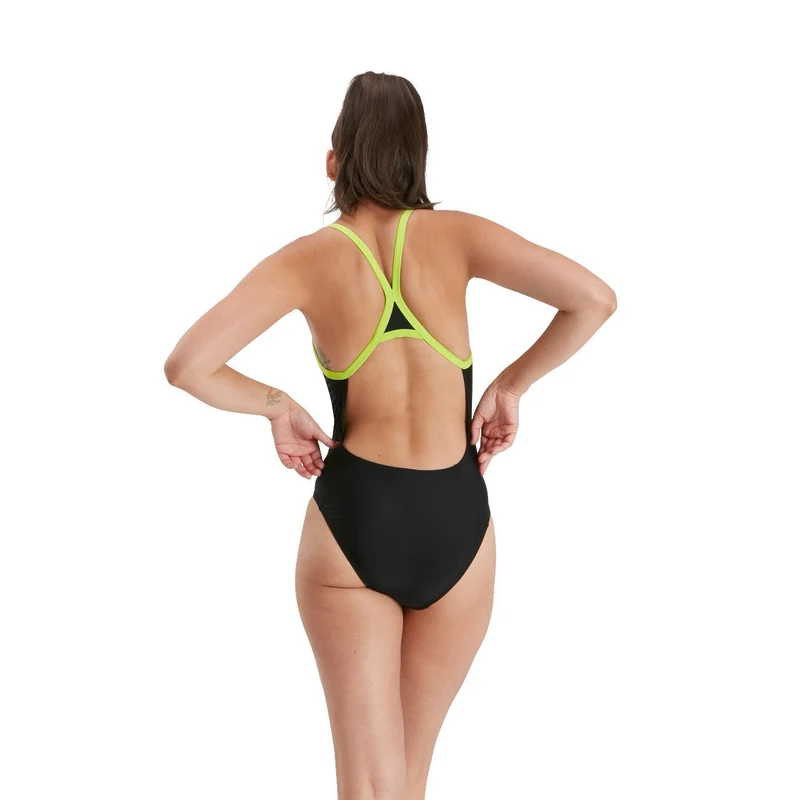 Speedo Placement Thinstrap Muscleback Swimsuit - Black/Green