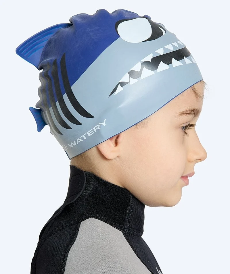 Watery Badekappe für Kinder - Dashers - Shark (Blau/Grau)