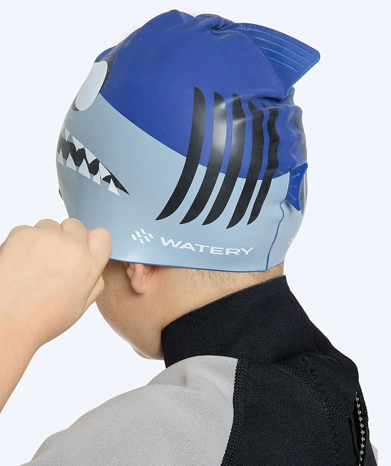 Watery Badekappe für Kinder - Dashers - Shark (Blau/Grau)