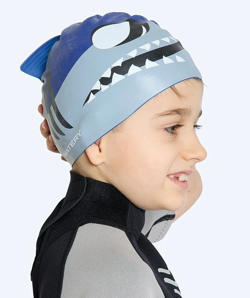 Watery Badekappe für Kinder - Dashers - Shark (Blau/Grau)