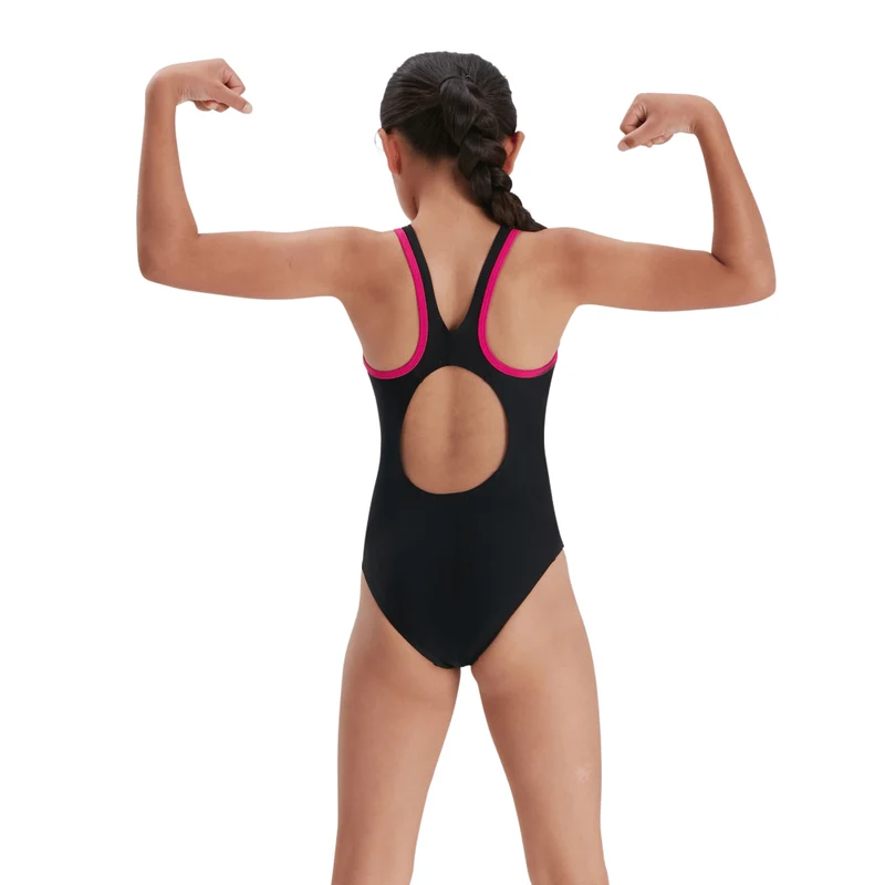 Speedo Junior Girl's Boom Logo Splice Muscleback Swimsuit - Black/Pink