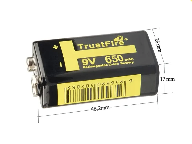 Trustfire 9V block 6LR61 6F22 650mAh BMS protected