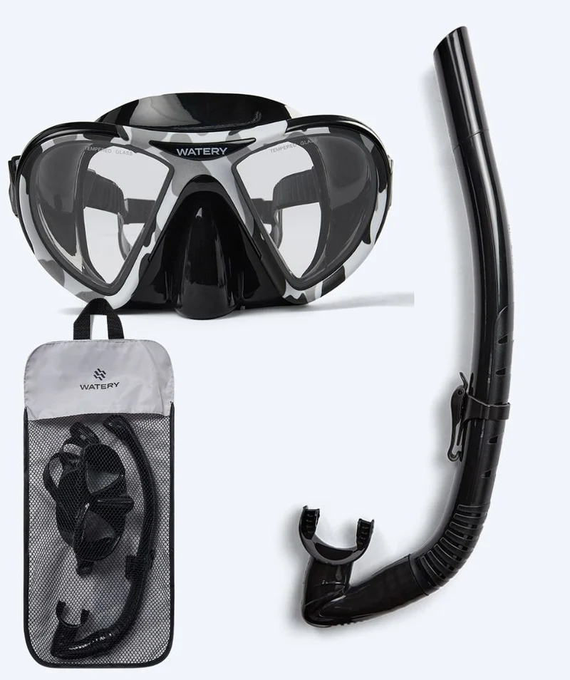 Watery Combo Schnorchelset für Erwachsene (ab 15 Jahre) - Rudder Camo/Itzel - Schwarz