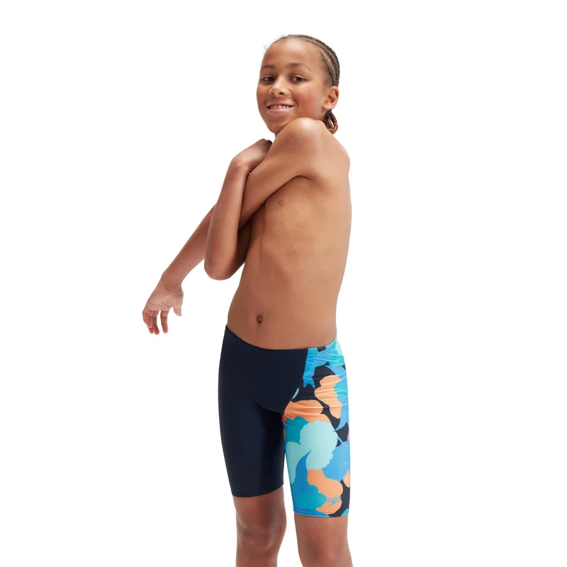 Speedo Boys' Digital Allover V-Cut Jammer - Navy/Blue